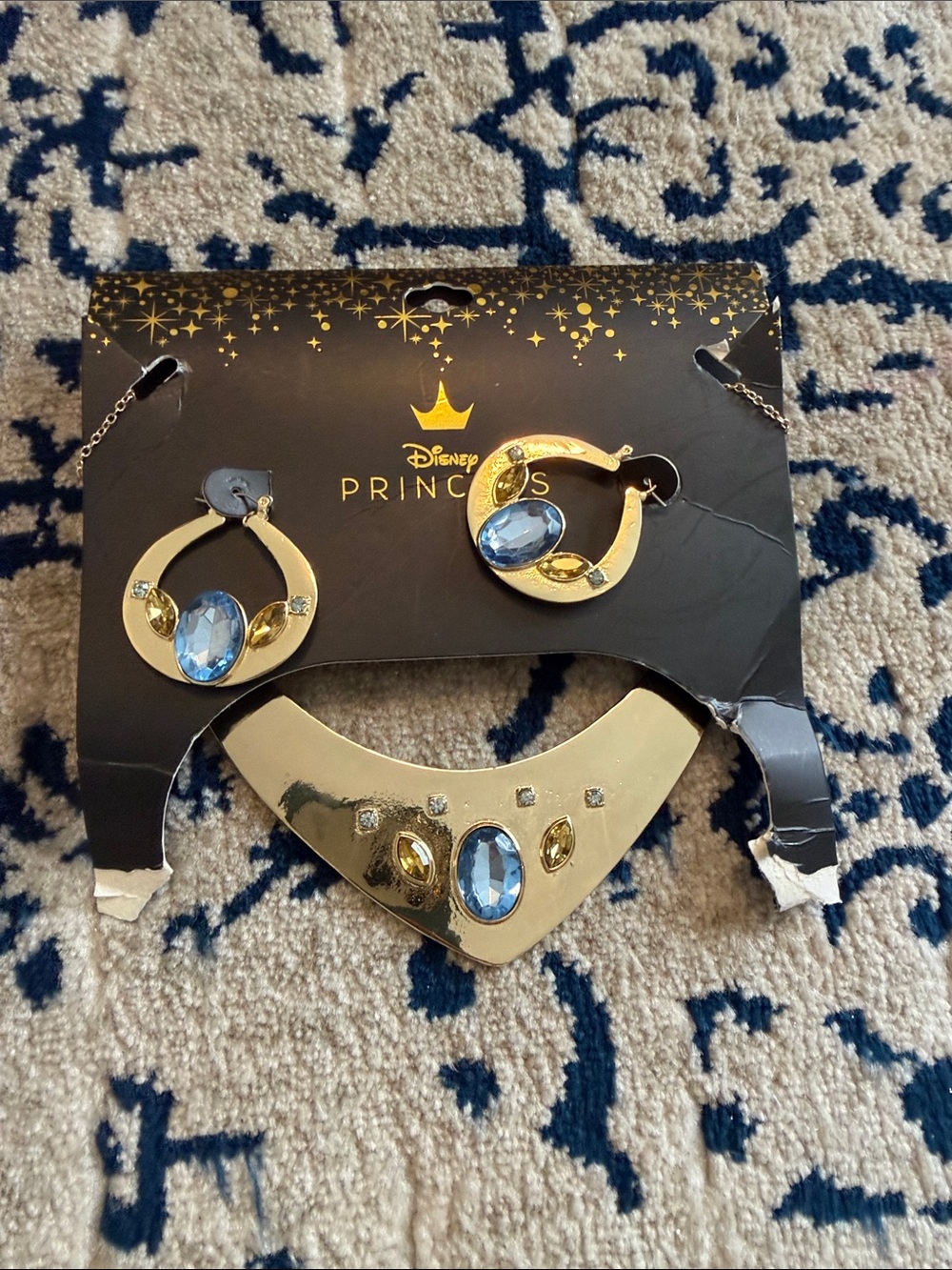 Disney Gold-Tone Necklace & Earring Set with Blue Gems